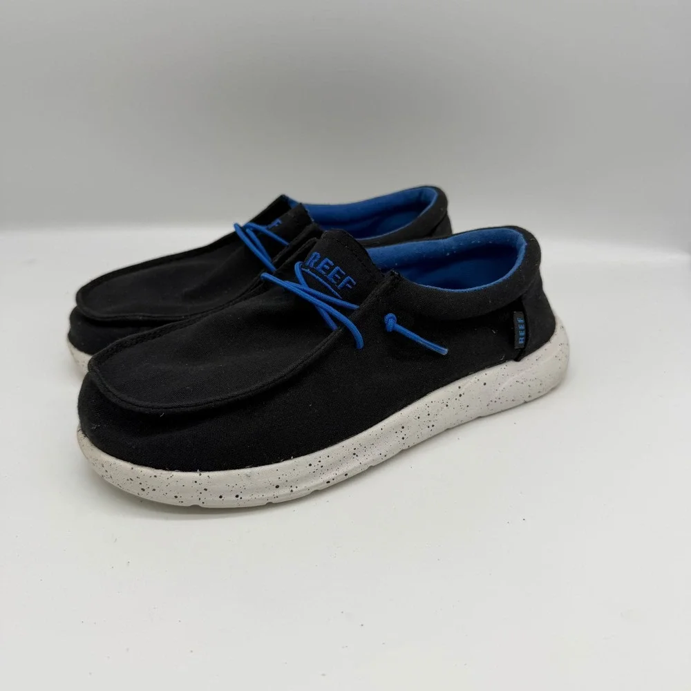 Reef Kids Cushion Coast Black Blue Slip On Loafers Shoes Size 3